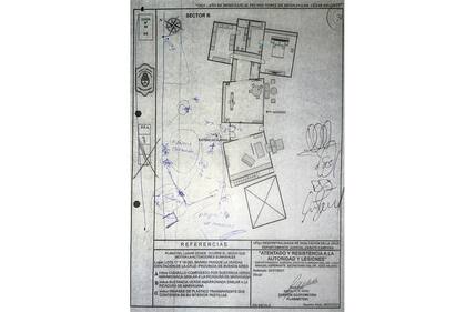 El croquis que se hizo en base a la declaración de la oficial Vanesa Flores