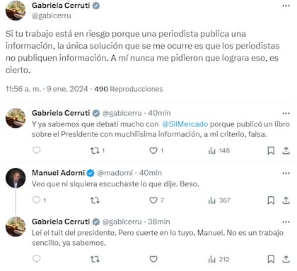 Cruce entre Gabriela Cerruti y Manuel Adorni