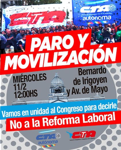 CTA se adhiere a la marcha de la CGT este miércoles 11 de febrero y llamó a un paro