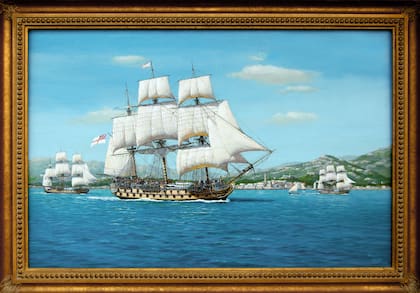 Cuadro de Vincent Neave sobre el Agamemnon, hundido en la Bahía de Maldonado