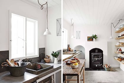 Cuando arreglaron la cocina, decidieron llevar la sencillez y practicidad del cemento alisado al piso y las mesadas.