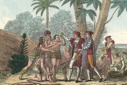 El primer contacto entre europeos y habitantes del continente americano se produjo en la isla de Guanahani, actual parte de las Bahamas