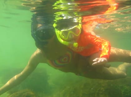 Cuando llegan a playas desiertas, la familia bucea, hace windsurf o surf, o camina