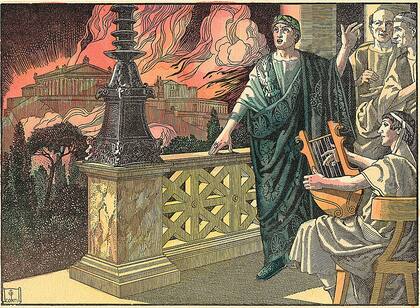 Cuando Roma ardió, del 18 al 27 de julio de 64 d.C., al parecer 'Nerón estaba sobre una torre para disfrutar del espectáculo y cantar con el sonido del arpa', y los vigiles aprovecharon para saquear cuanto pudieron.