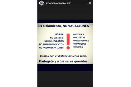 Cuarentena: Antonela Roccuzzo y su mensaje en redes sociales para concientizar acerca del coronavirus. Captura de Instagram