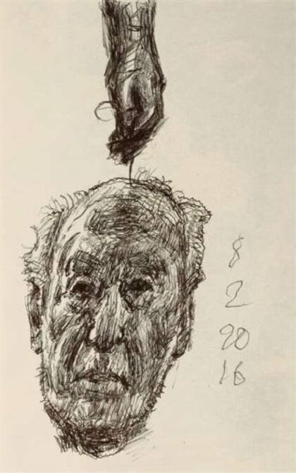 Cuatro autorretratos hechos en los últimos años, mayormente con birome negra, de madrugada y frente al espejo