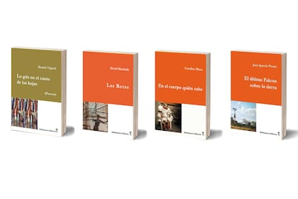 Cuatro libros del catálogo de Baltasara: "Lo gris en el canto de las hojas", de Beatriz Vignoli; "Las Rotas", de David Muchnik; "En el cuerpo quién sabe", de Carolina Musa, y "El último Falcon sobre la tierra", de Juan Ignacio Pisano