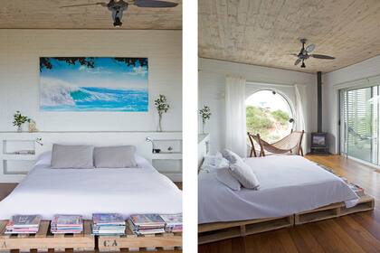 Respaldar de obra con nichos y lámparas de lectura direccionables. Con la misma línea sintética, se apoyó el colchón sobre pallets, que sobresalen para darle apoyo a la colección de revistas… ¡Living!