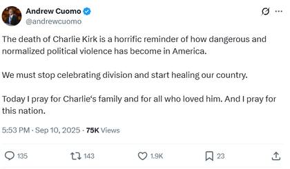 Cuomo hizo un llamado a sanar a Estados Unidos y terminar con las divisiones