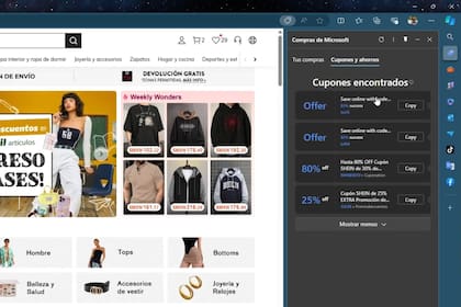 Cupones en la barra de búsqueda en Shein