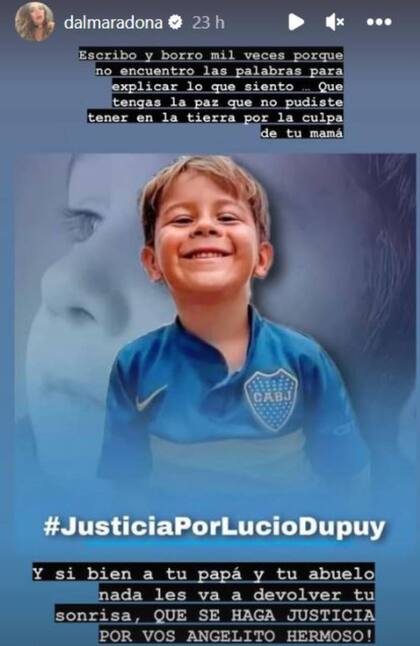 Dalma Maradona también exigió justicia por Lucio Dupuy y pidió paz para el pequeño asesinado