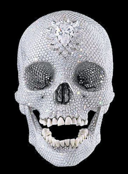 Damien Hirst, brillante: calavera de platino con diamantes, con dientes reales