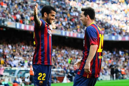 Dani Alves y Lionel Messi en el Barcelona