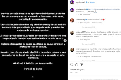 Dania Méndez compartió un mensaje de agradecimiento por el apoyo