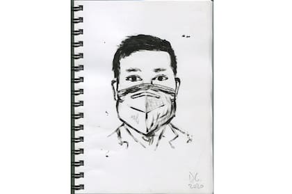 En su cuaderno de bocetos, Daniel García realizó en febrero un retrato de Li Wenliang, el oftalmólogo chino que advirtió sobre el virus