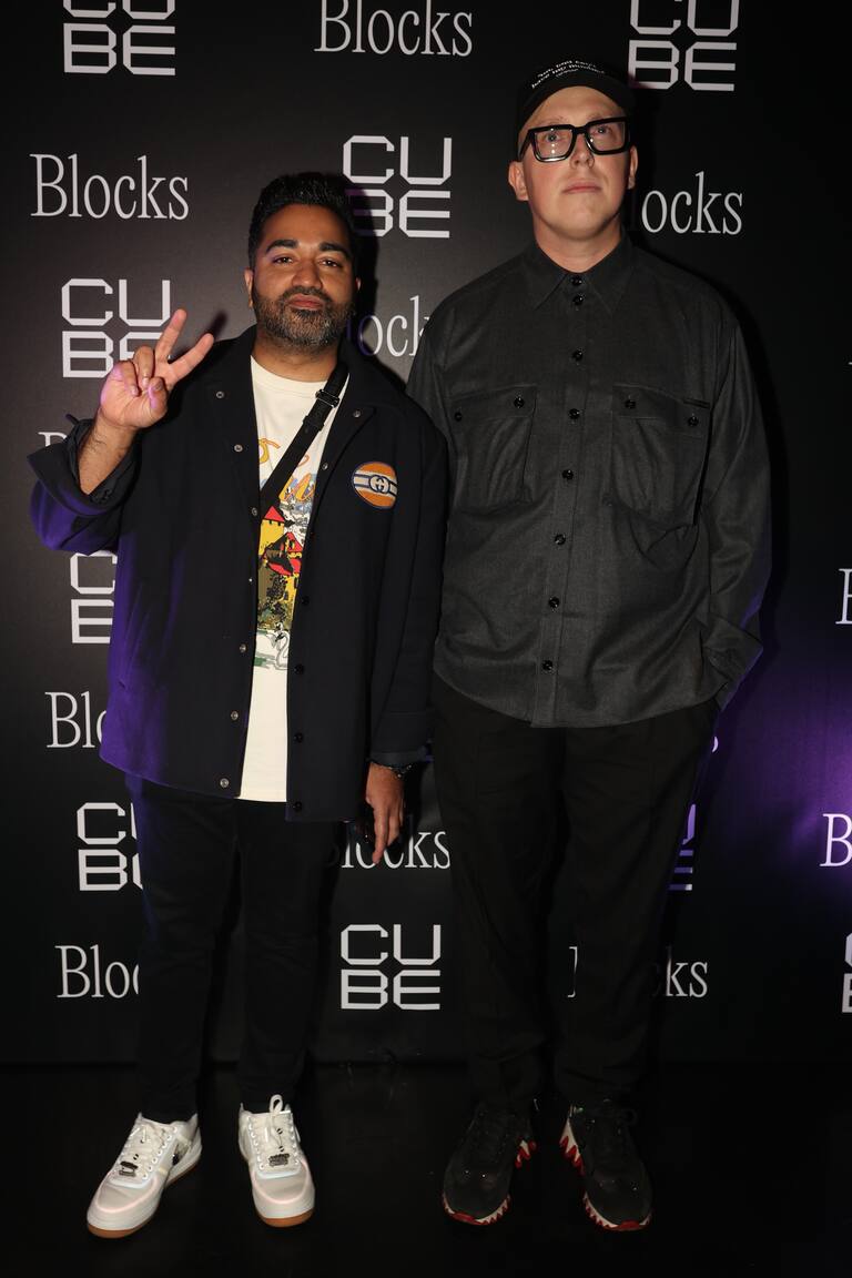 Daniel George y Bartosz Lipinski en el After Party de Travis Scott en marco del lanzamiento del programa de fidelización “Blocks, loyalty program” de Cube.Exchange.