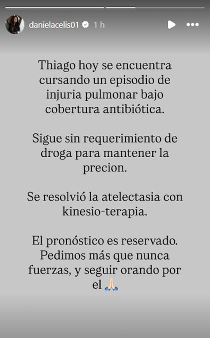 Daniela Celis informó el cuadro clínico de Thiago Medina en sus redes sociales