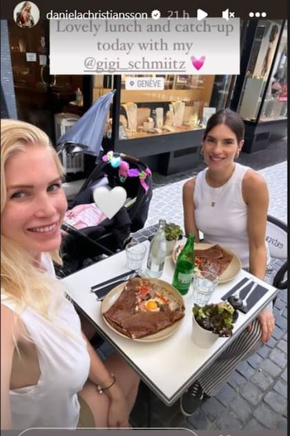 Daniela Christiansson, la modelo que es pareja de Maxi López, aprovechó su estadía en Suiza para almorzar con una amiga
