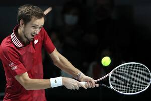 Daniil Medvedev durante el partido de semifinales de la Copa Davis entre Rusia y Alemania en el Madrid Arena