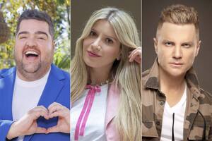 Dario Barassi; Laurita Fernández y Santiago del Moro, tres figuras que competirán en el prime time, a partir del lunes próximo