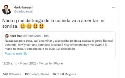 Darío Barassi le responde a una usuaria de Twitter que se sintió decepcionada cuando lo vio
