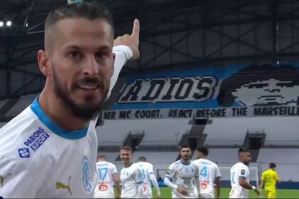 Darío Benedetto dedica su gol a Diego Maradona durante el partido entre Olympique de Marsella y Nantes
