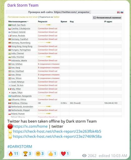 Dark Storm Team dice ser responsable del ciberataque que desconectó a X este lunes