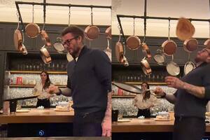 David Beckham hizo volar un panqueque para luego pararlo con su pecho, como si fuera una pelota