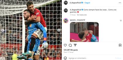 David De Gea, amigo de Lisandro Martínez, le dedicó un posteo al defensor en su cuenta de Instagram
