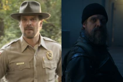 David Harbour como Jim Hopper en la primera y la quinta temporada de Stranger Things (Foto: Netflix)