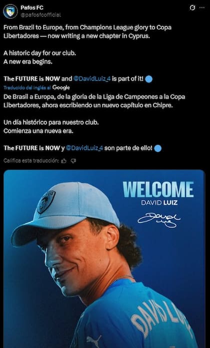 David Luiz arribó a los 38 a un equipo desconocido de Europa en busca de hacer historia en la Champions League