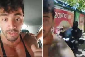 David Verdú dentro del patrullero y cuando era perseguido por una moto policial. Foto: captura