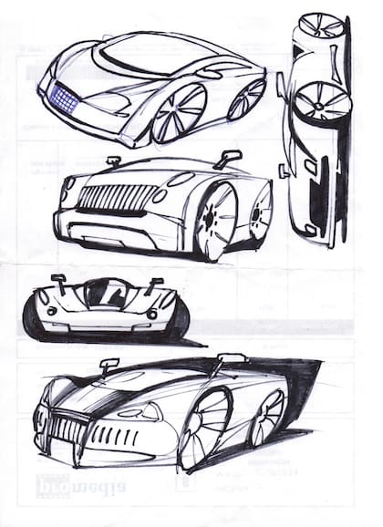 De chico, cuando vivía en el Bajo Belgrano, Spinetta empezó a diseñar modelos de autos futuristas inspirándose en los fórmula 1 de Juan Manuel Fangio y los hermanos Gálvez que corrían sobre la avenida Figueroa Alcorta