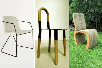 De izq. a der.: silla Horqueta (Federico Churba); modelo Twist 2, de Cristián Mohaded y Ricardo Blanco (Malba); y silla Ofelia (Ana Amitrano)