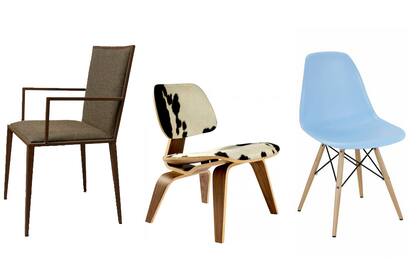De izq. a der.: silla Parker con apoyabrazos (La Compañía); modelo LCW Low Chair Wood de Charles y Ray Eames (Newton); y DSW de Charles y Ray Eames (Deco Design)