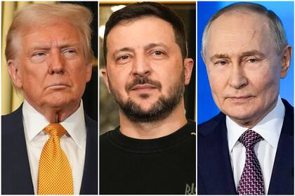 De izquierda a derecha: Donald Trump, Volodimir Zelensky y Vladimir Putin