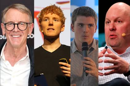De izquierda a derecha, John Doerr, los hermanos Patrick y John Collison, y Marc Andreessen.