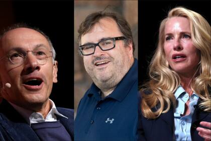 De izquierda a derecha, Michael Moritz, Reid Hoffman y Laurene Powell Jobs.
