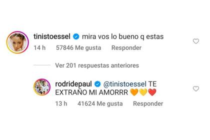 De Paul le respondió el romántico comentario a Tini con otra declaración de amor (Foto: Instagram @rodridepaul)