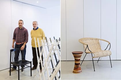 De un lado, los arquitectos artífices de Dos 26, del otro, Sillón de mimbre (de Horacio Baliero)