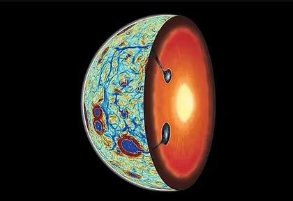 Debajo de la corteza lunar, la nave GRAIL de la NASA detectó dos regiones densas que coinciden con los depósitos de 'ilmenita' de titanio y hierro que existirían si el planeta Theia hubiera impactado