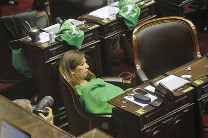 Con una manta verde, Gabriela Cerrutti lidia contra el cansancio y el frío 