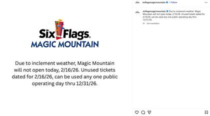 Debido a las inclemencias del tiempo, Magic Mountain no abrió sus puertas este lunes