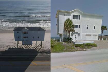 Del lado derecho se muestra la foto más reciente de Vilano Beach Blue House y del lado izquierdo el archivo de 2015