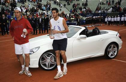 Del Potro campeón: junto con el finalista Richard Gasquet y el Mercedes de premio