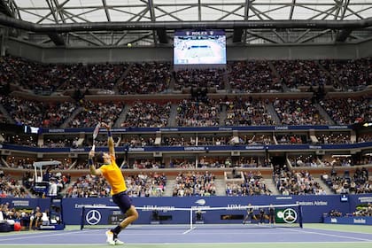 Del Potro en acción, durante la final del US Open ante Djokovic