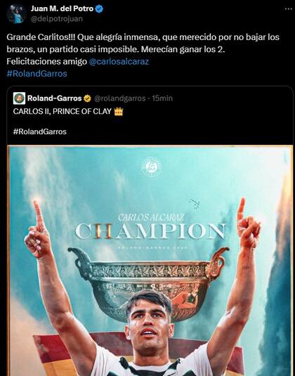 Del Potro felicitó a Alcaraz