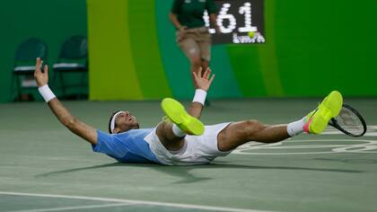 El festejo de Del Potro tras vencer a Nadal en Río 2016