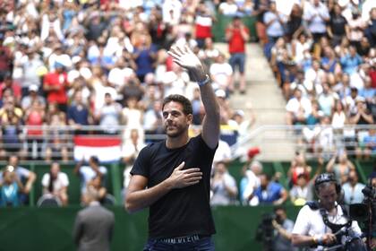 Del Potro, ovacionado en el Parque Roca durante la exhibición de Federer. El tandilense no juega desde mediados de junio