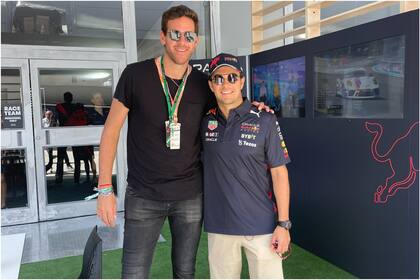 Del Potro y el piloto Checo Pérez antes del Gran Premio de Miami; el tandilense está vinculado a la Fórmula 1 y así lo expresa en sus redes sociales.